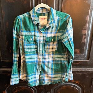 Mossimo Supply Co. Juniors's Blue and Green Plaid Shirt
